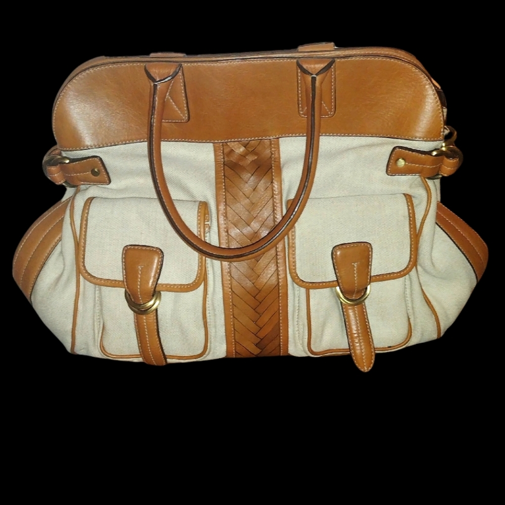 Vintage Cole Haan Bag Satchel Weekender Leather and Canvas
